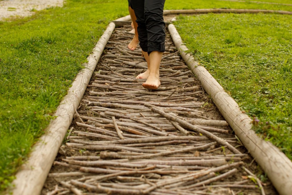 Hiker in Slovenia walking barefoot