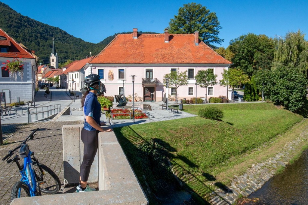 Cyclist enjoying in the medieval city of Slovenske Konjice