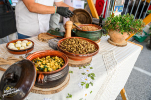 Traditional Slovenian dishes served at the Mestna Promenada culinary event in Brežice old town centre, Slovenia.