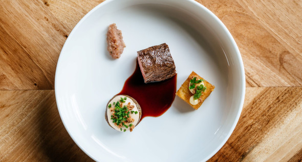 Modern Slovenian fine dining dish at Restaurant Strelec