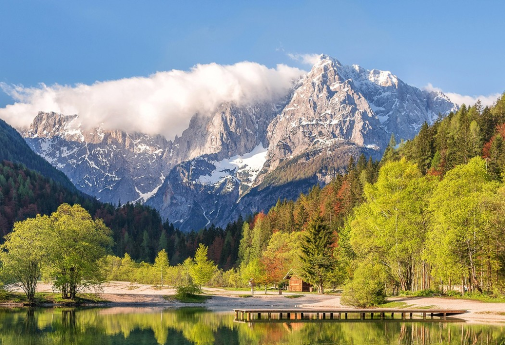 Mountain views at the Lake Jasna on a sunny day