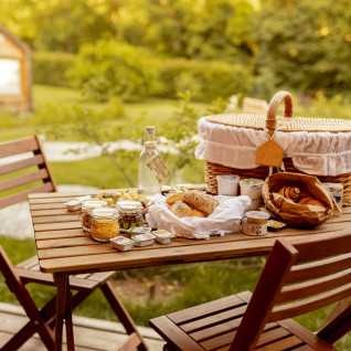 Slovenian local breakfast in glamping site