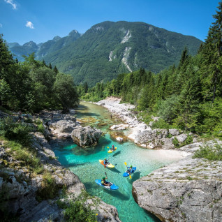 Kayaking in the emerald river Soča