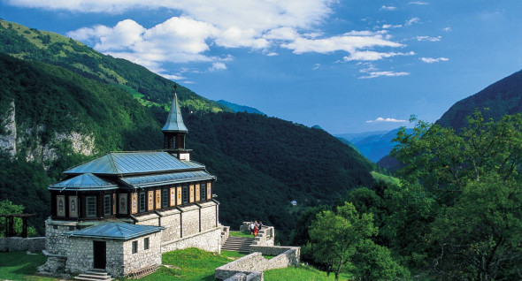 The view of memorial church of the holy spirit in Javorca