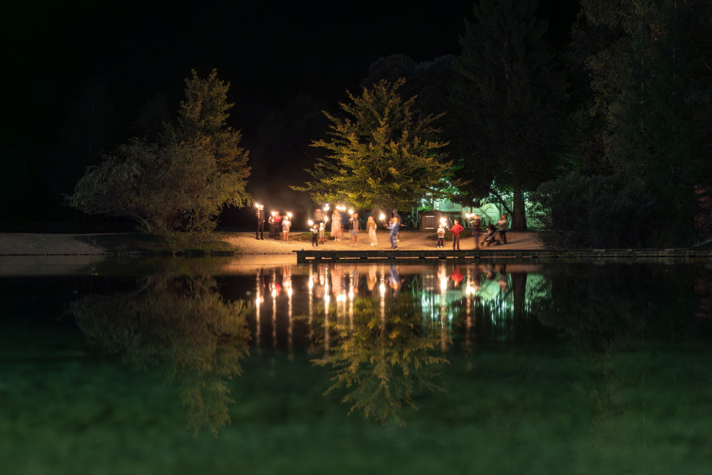 People on the digital detox night walk by the lake Jasna