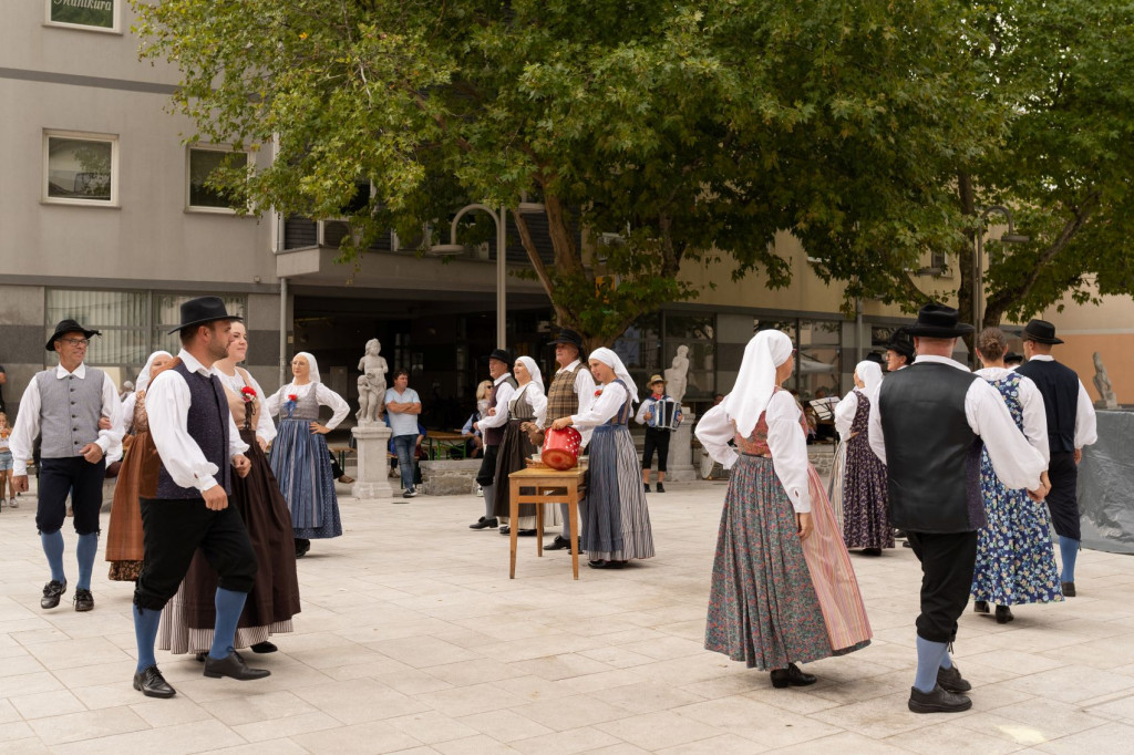 Traditional folk dancers performing in Vipava during the Vipava Grape Harvest celebration.